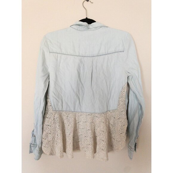Anthropologie Holding Horses Blue Button-Down Shirt With Lace Back Size S - Picture 2 of 7